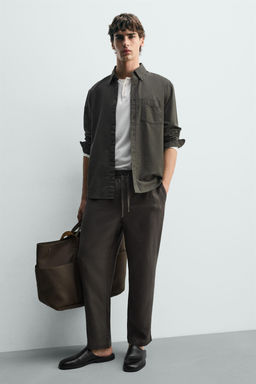 PANTAL?N RELAXED FIT 100% LINO / Verde oscuro - Zara фото 6