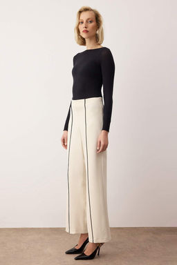 EXCLUSIVE Ozel Koleksiyon Ekru Biye Detayl? Straight/Duz Kesim Pantolon TWOAW26PL00120 - Trendyolmilla фото 3