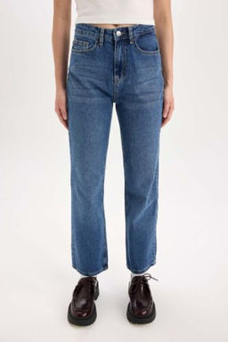 Straight Fit Yuksek Bel Bilek Boy Jean Y?kamal? Pantolon