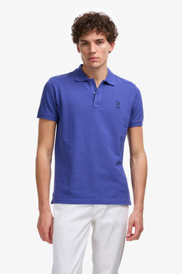 Erkek Slim Fit Polo Yaka Mavi Basic Ti__rt