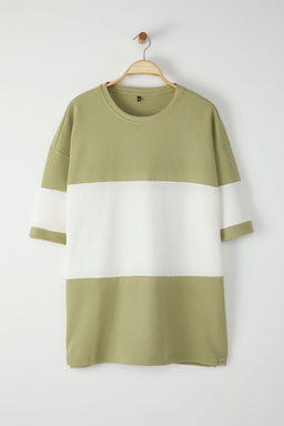 TRENDYOL MAN Mint Buyuk Beden Oversize/Genis Kesim Renk Bloklu Dokulu T-Shirt TMNSS25BF00038 - Trendyolmilla фото 2