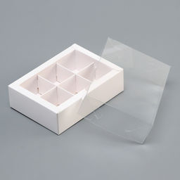 Цена за 2 шт. Коробка для 6 конфет, белая с прозрачной крышкой, 13.7×9.85×3.85 см