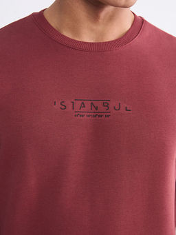 Bisiklet Yaka Bask?l? Erkek Sweatshirt