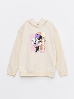 Kap??onlu Minnie Mouse Bask?l? Uzun Kollu K?z ?ocuk Sweatshirt