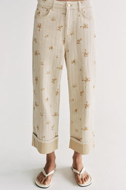 JEANS ZW COLLECTION TAPERED TIRO MEDIO FLORES / Beige - Zara фото 2