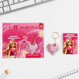 Цена за 3 шт. Подарочный набор: блокнот и брелок С 8 марта