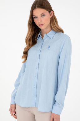 Женская голубая рубашка с длинным рукавом Неожиданная скидка в корзине - U.s. polo assn фото 3