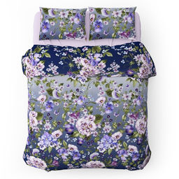 Постельное белье, комплект Евростандарт "Марсель, лавандовый", 4 предмета: пододеяльник на пуговицах 200х215см, простыня 220х240см, 2 наволочки 70х70см с клапаном-запахом, перкаль "Премиум" 110г/м2, хлопок 100%, упаковка "классическая" ПВХ 32х41см, "