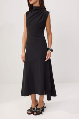 Siyah Y?rtmac Detayl? Drape Yaka Duz Maxi Dokuma Elbise TWOSS26EL00906 - Trendyolmilla фото 4