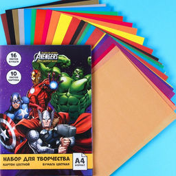 Набор Команда А4: 10 л. цв. одност. мел. картона и 16 л. цв. двуст. бумаги, Мстители