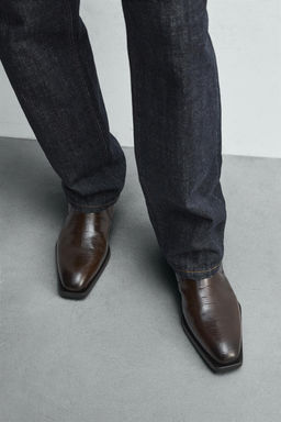 CROCODILE EMBOSSED LEATHER BOOTS - Zara фото 3