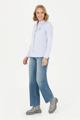 Женская голубая базовая рубашка с длинным рукавом - U.s. polo assn фото 4