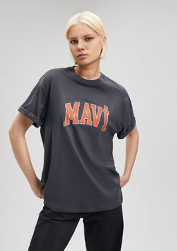 Mavi Logo Bask?l? Gri Tisort