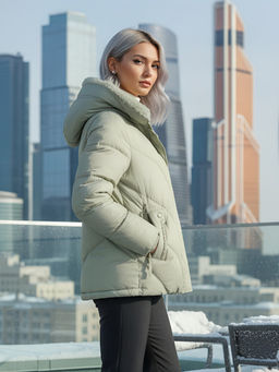 Куртка зимняя женская из овчина стильная и модная салатового цвета 7348Sl