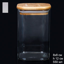 Банка квадратная бамбуковая крышка 550 мл диаметр 80/12 см / LCSC2916 /уп 120/