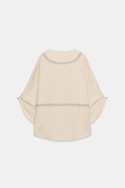 CAMISA OVERSIZE CON LINO PESPUNTES CONTRASTE / Beige claro - Zara фото 7
