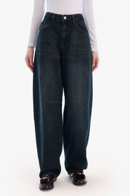 Baggy Fit Yuksek Bel Uzun Jean Pantolon