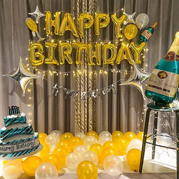Шары воздушные фольгированные 16" «Happy Birthday», цвет золотой