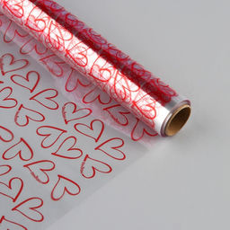 Плёнка для цветов упаковочная глянцевая прозрачная Сердца, красные, 0.6?10 м