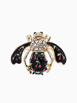 Брошь "Пчела в вишню", цветная в золоте