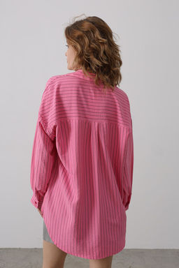 Pembe Cizgili Cep Detayl? Oversize Dokuma Gomlek TWOAW26GO00073 - Trendyolmilla фото 9