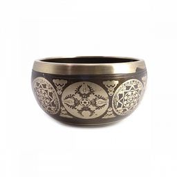 Чаша поющая с золотыми символами Стопы 5 металлов от 420гр до 600гр 6,5см-11,5см