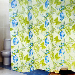 Miranda Штора для ванной тканевая 180х200см Сари-бабочки зеленое, без колец, 100% п/э (Турция) - Домашняя мода фото 3