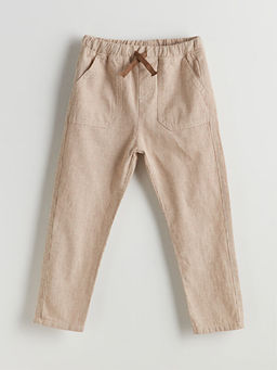 Beli Lastikli Erkek ?ocuk Keten G?r?n?ml? Pantolon