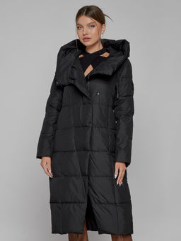 Пальто утепленное с капюшоном зимнее женское черного цвета 13363Ch - Visdeer фото 8