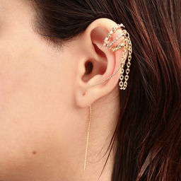 Серьга Кафф роскошь, цвет белый в золоте