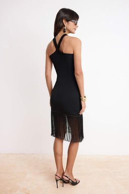 Siyah Midi Triko Puskul Detayl? Elbise TWOSS26EL00176 - Trendyolmilla фото 4