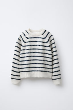 STRIPED KNIT SEQUIN SWEATER