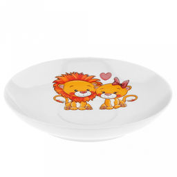 Чашка чайная фарфоровая "Львята" 210мл, д8,5см, h6см, форма "Янтарь", с блюдцем д14см (Россия)