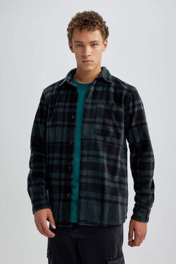 Флисовая рубашка обычного кроя с длинным рукавом в клетку - Defacto фото 4