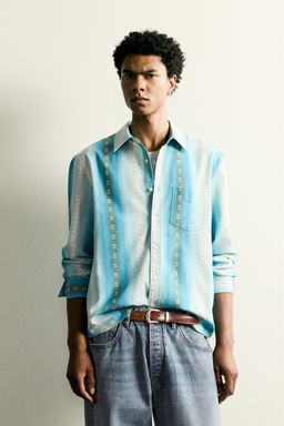 CAMISA RELAXED FIT JACQUARD RAYAS / Azules - Zara фото 2