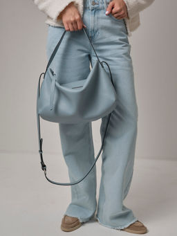 Сумка кожаная на плечо Deboro 30963 серое небо