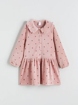 Bebe Yaka ?i?ekli Kadife K?z ?ocuk Elbise