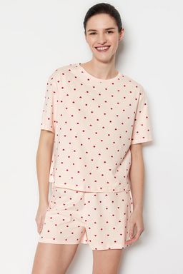 Trendyolmilla Beyaz %100 Pamuklu Puantiyeli ve Kalpli Sortlu Orme Pijama Tak?m? THMSS21PT1485 фото 19