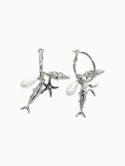 Серьги «Морской мир», с подвесками, белые в серебре