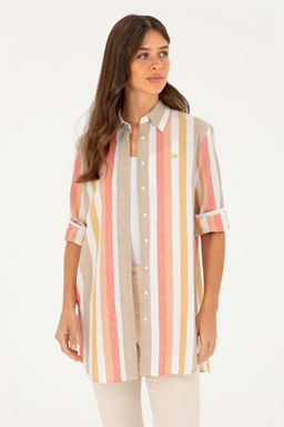 Женская пудровая рубашка с длинным рукавом Неожиданная скидка в корзине