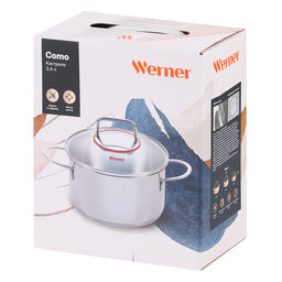 50169 WERNER Кастрюля COMO 18х9,5см/2,4л со стеклянной крышкой, с индукционным капсульным дном. Материал: нерж. сталь. Толщина: 0,5мм  фото 3