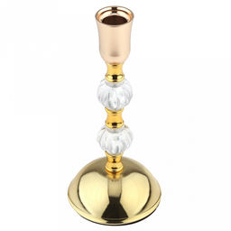 Подсвечник металлический "Магия" h20,3см, чаша д3,3см, h3,8см, пластмассовая/стеклянная ножка, нескользящее основание д9см, золотой, в коробке (Китай)