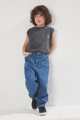 Koyu Lacivert Erkek Cocuk Balon Fit %100 Pamuk Lastikli Denim Jean Pantolon TKDSS25JE00002 - Trendyolmilla фото 8