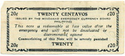Банкнота 20 сентаво 1943 года Филиппины (Минданао, Администрация США)