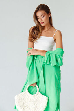 9389 Костюм из кимоно и брюк-палаццо салатовый - Martichelli фото 3