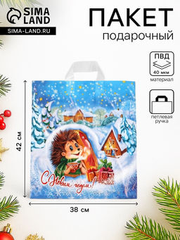 Цена за 25 шт. Пакет подарочный новогодний «Морозное утро», полиэтиленовый с петлевой ручкой, 38×42 см
