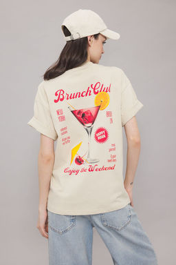 TRENDYOLMILLA Tas On ve Arka Bask?l? Oversize/Genis Kal?p Orme T-Shirt TWOSS25TS00123 фото 2