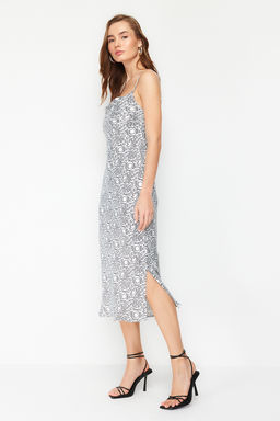 Ekru Degaje Yaka Saten Maxi Dokuma Elbise TWOSS24EL00236 - Trendyolmilla фото 3