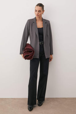 Gri Regular Astar Detayl? Dokuma Blazer Ceket TWOAW20CE0316