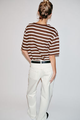 CAMISETA MANGA CORTA RAYAS / Marr?n - Zara фото 4